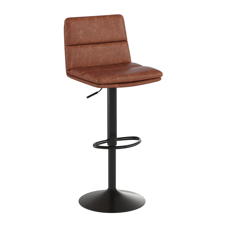 Keene Set of 2 Modern Faux Leather Upholstered Adjustable Height Bar Stools with Sturdy Iron Bases