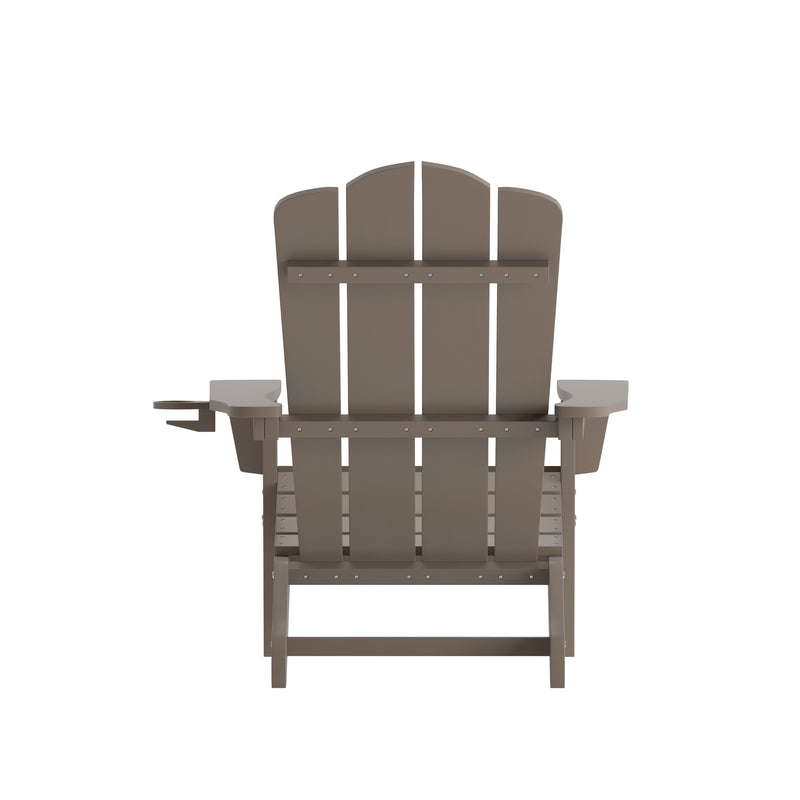 Nassau Adirondack Chair with Cup Holder, Weather Resistant HDPE Adirondack Chair in Brown