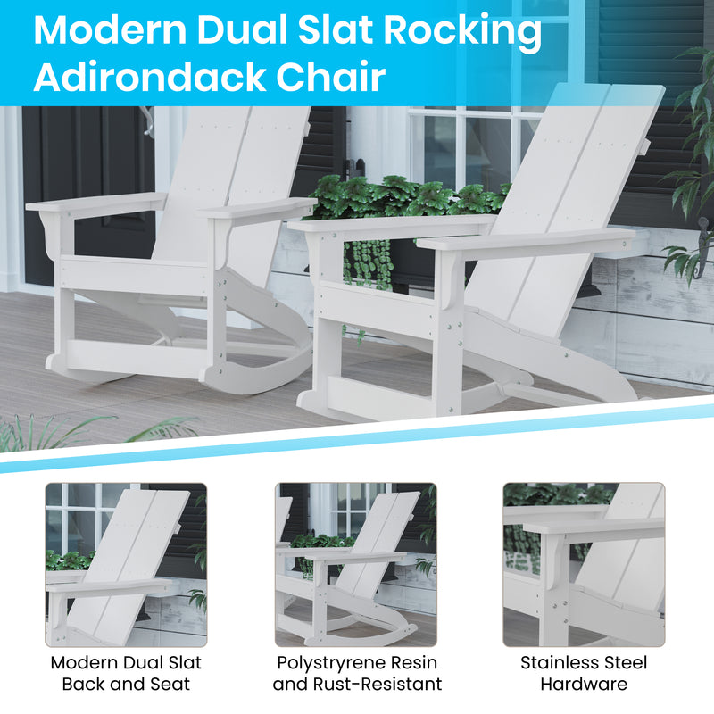 Wellington 3 Piece Patio Furniture Set Includes All-Weather UV Treated Adirondack Rocking Chairs and Side Table