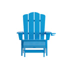 Ridley Adirondack Chair with Cup Holder and Pull Out Ottoman, All-Weather HDPE Indoor/Outdoor Lounge Chair in Blue, Set of 2