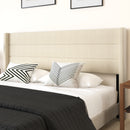 Percy Modern Platform Bed with Padded Channel Stitched Faux Linen Upholstered Wingback Headboard and 8.6" Underbed Clearance