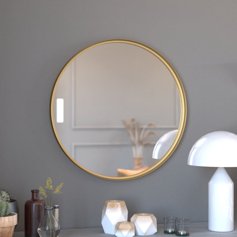 Monaco Round Deep Frame Accent Mirror Round Metal Framed Wall Mount Mirror