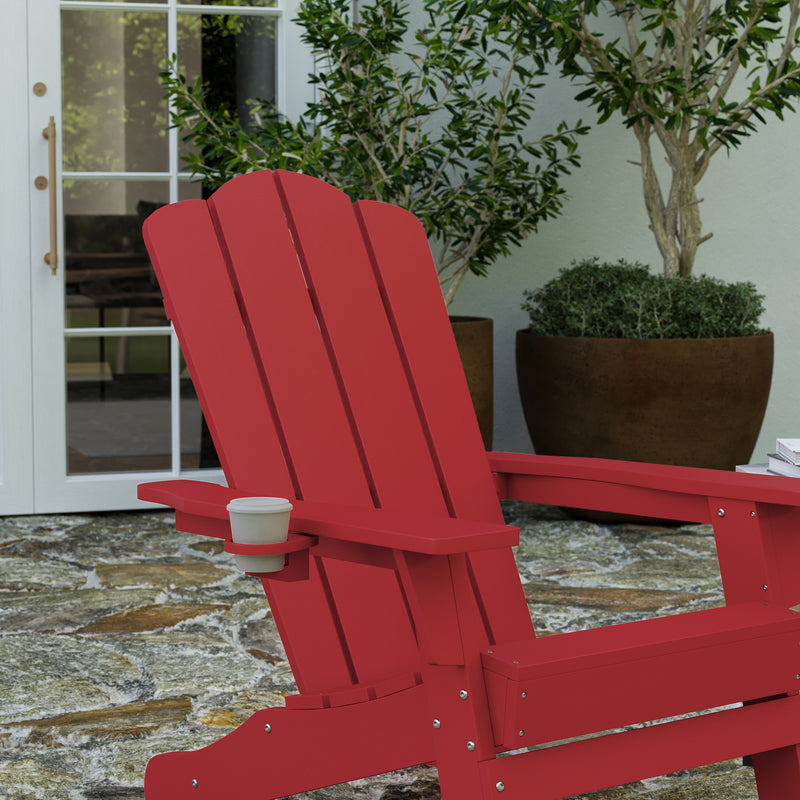 Nassau Adirondack Chair with Cup Holder, Weather Resistant HDPE Adirondack Chair