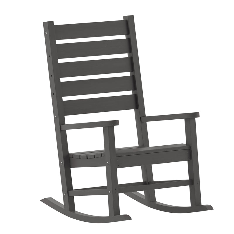 Fielder Contemporary Rocking Chair, All-Weather HDPE Indoor/Outdoor Rocker in Gray