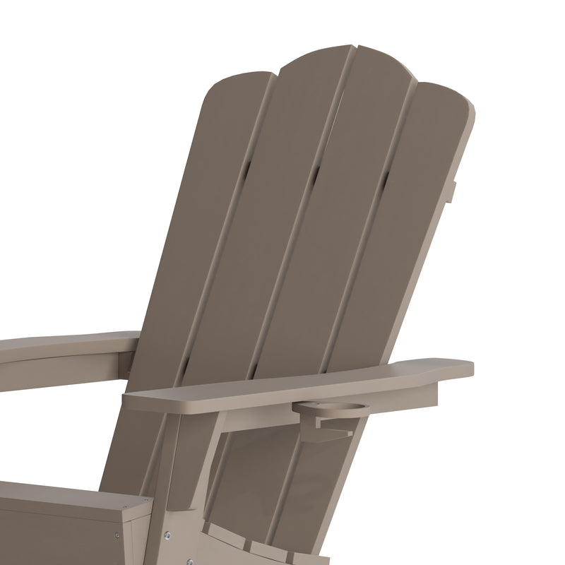 Nassau Adirondack Chair with Cup Holder, Weather Resistant HDPE Adirondack Chair in Brown