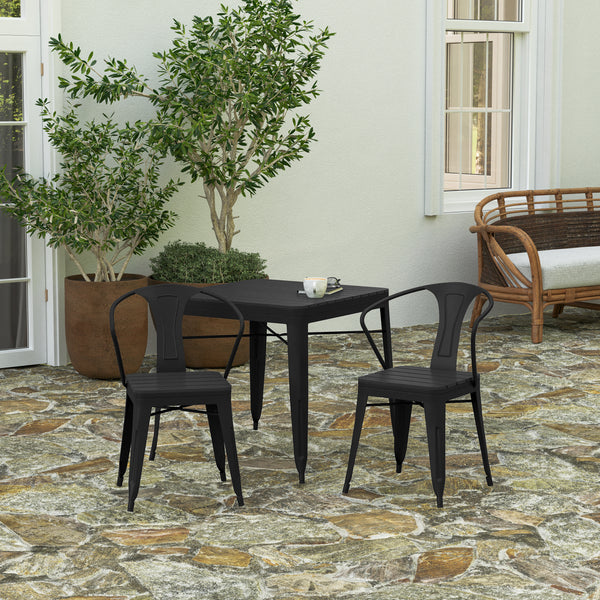 Clarkton Set of Two Indoor/Outdoor Black Poly Resin Stacking Arm Chair