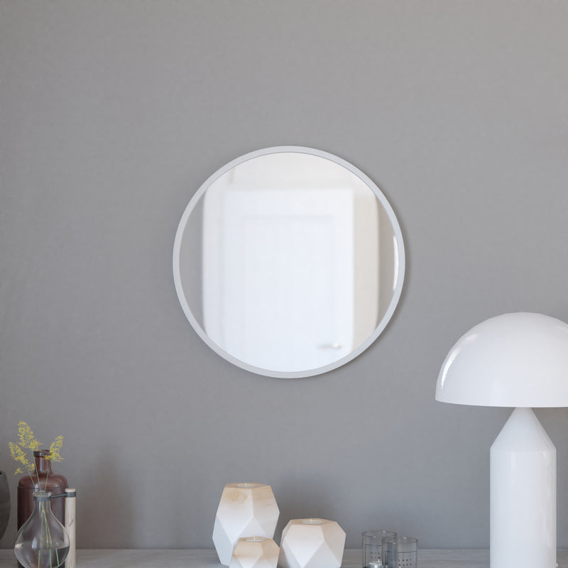 Monaco 20" Round Accent Wall Mirror in Silver with Metal Frame for Bathroom, Vanity, Entryway, Dining Room, & Living Room