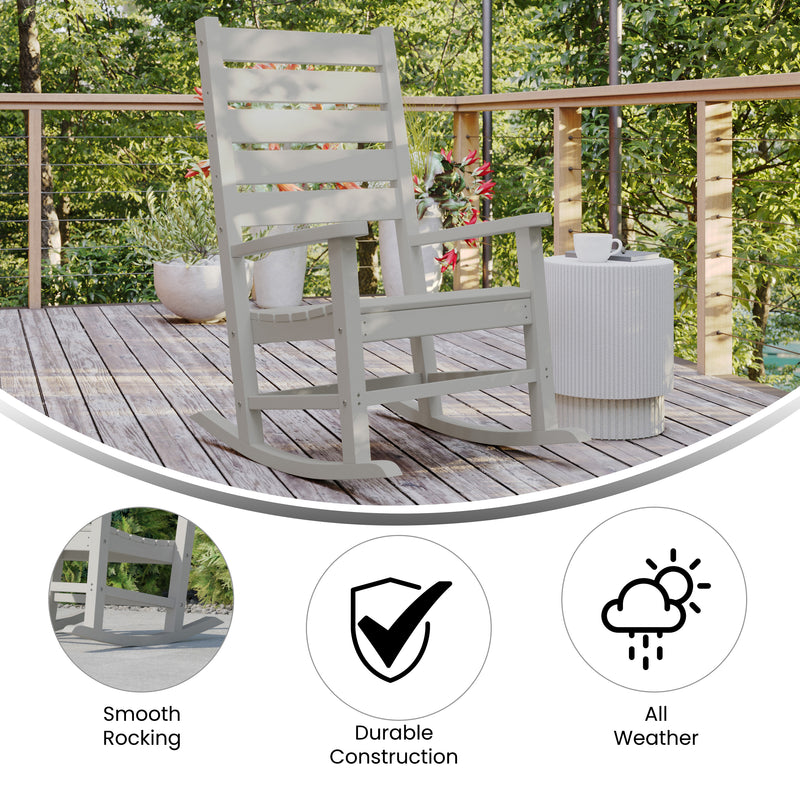 Fielder Contemporary Rocking Chair, All-Weather HDPE Indoor/Outdoor Rocker in White