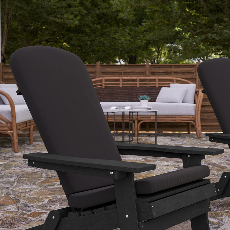 Riviera Set of 2 Weather Resistant Folding Adirondack Patio Chairs With Vertical Lattice Backs and Comfort Foam Cushions