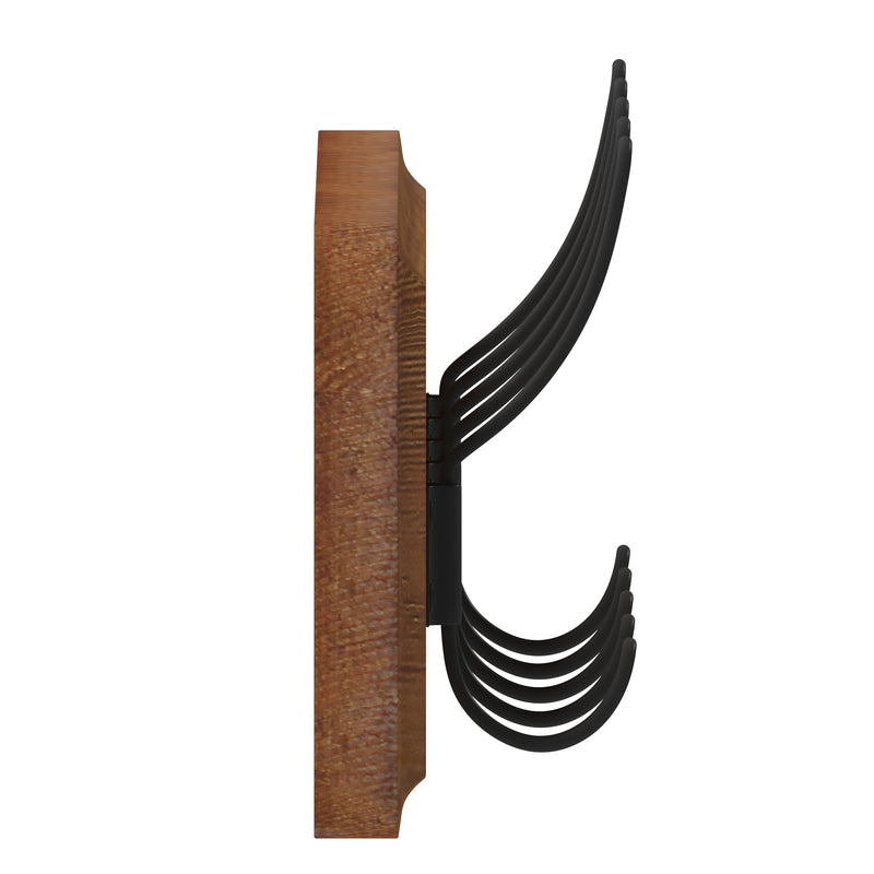Enid 24 Inch Wall Mount Classic Brown Pine Wood Storage Rack with 5 Hooks, Entryway, Kitchen, Bathroom