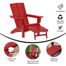 Ridley Adirondack Chair with Cup Holder and Pull Out Ottoman, All-Weather HDPE Indoor/Outdoor Lounge Chair, Set of 2