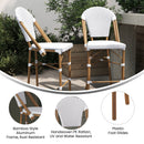 Celia Set of Two Indoor/Outdoor Stacking French Bistro Counter Stools with Patterned Seats and Backs & Light Natural Metal Frames