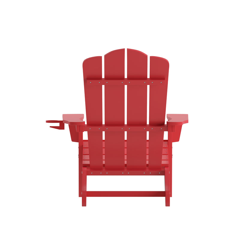 Nassau Adirondack Chair with Cup Holder, Weather Resistant HDPE Adirondack Chair in Red