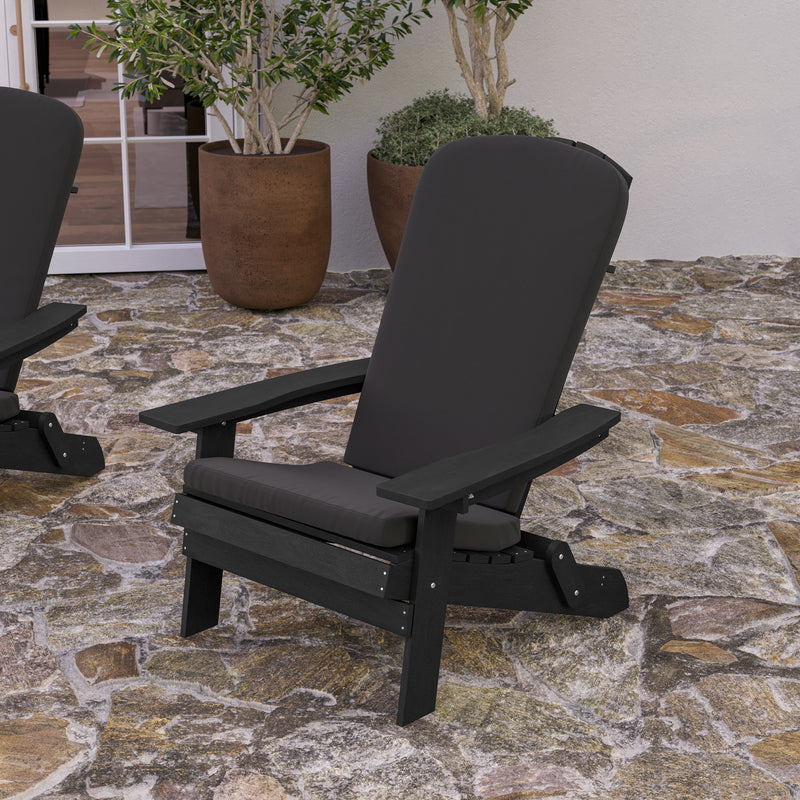 Riviera Set of 2 Weather Resistant Folding Adirondack Patio Chairs With Vertical Lattice Backs and Comfort Foam Cushions