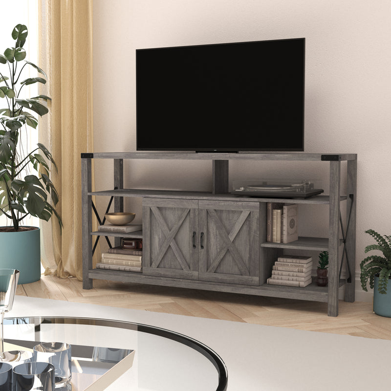 Green River 60" Media Console with Rustic Oak Top for 55+ Inch TV's with Open and Closed Storage