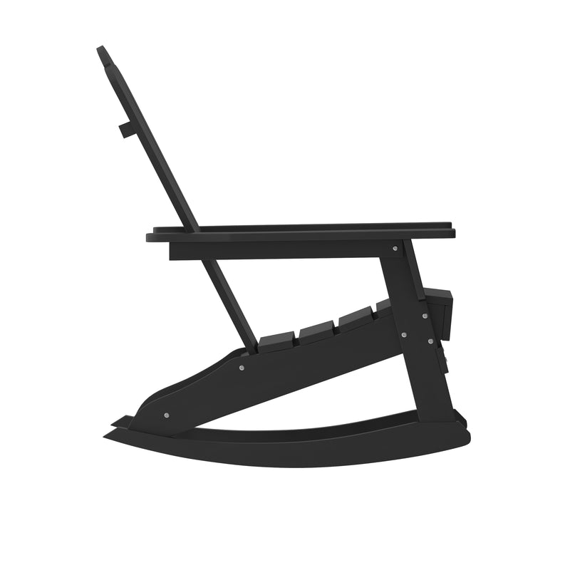 Ridley Adirondack Rocking Chair with Cup Holder, Weather Resistant HDPE Adirondack Rocking Chair, Set of 2