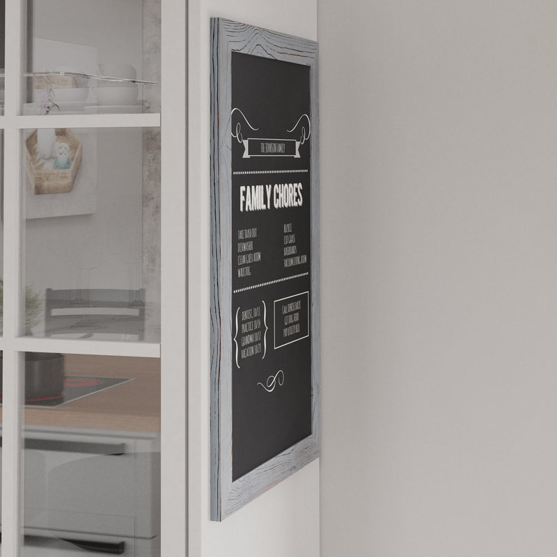 Magda 20" x 30" Rustic Gray Wall Mount Magnetic Chalkboard Sign, Hanging Wall Chalkboard Memo Board