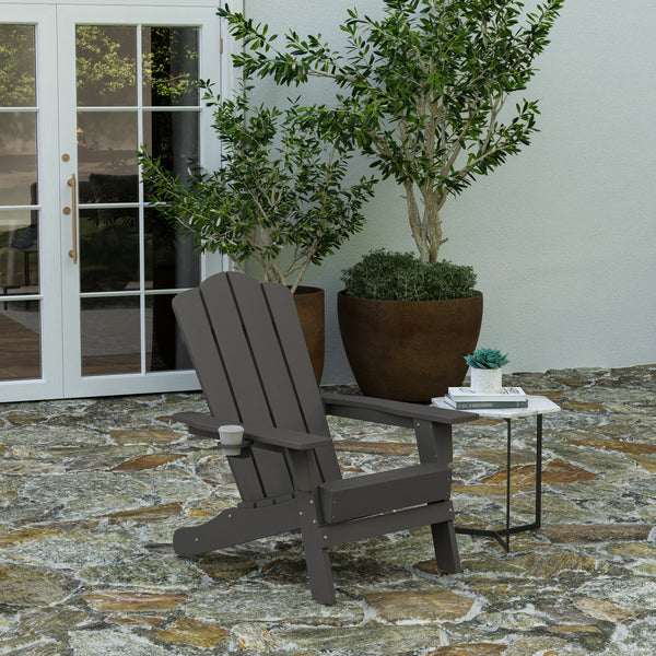 Nassau Adirondack Chair with Cup Holder, Weather Resistant HDPE Adirondack Chair in Gray
