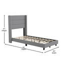 Percy Modern Platform Bed with Padded Channel Stitched Faux Linen Upholstered Wingback Headboard and 8.6" Underbed Clearance