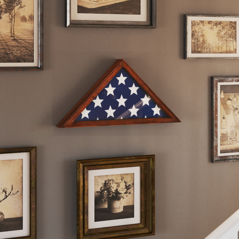 Sabore Rustic Brown Solid Wood Military Memorial Flag Display Case for 9.5' x 5' American Veteran Flag