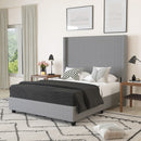 Bramlett Modern Platform Bed Frame with Padded Faux Linen Upholstered Wingback Headboard and Wood Support Slats