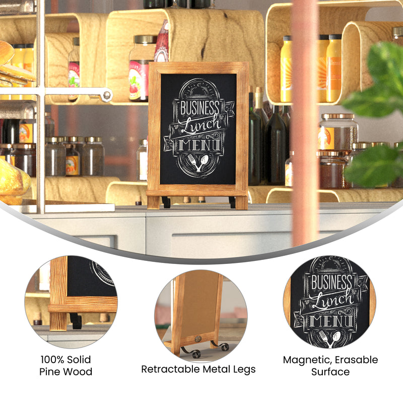 Magda Set of 10 Wall Mount or Tabletop Magnetic Chalkboards with Folding Metal Legs in Torched Wood,  9.5" x 14"