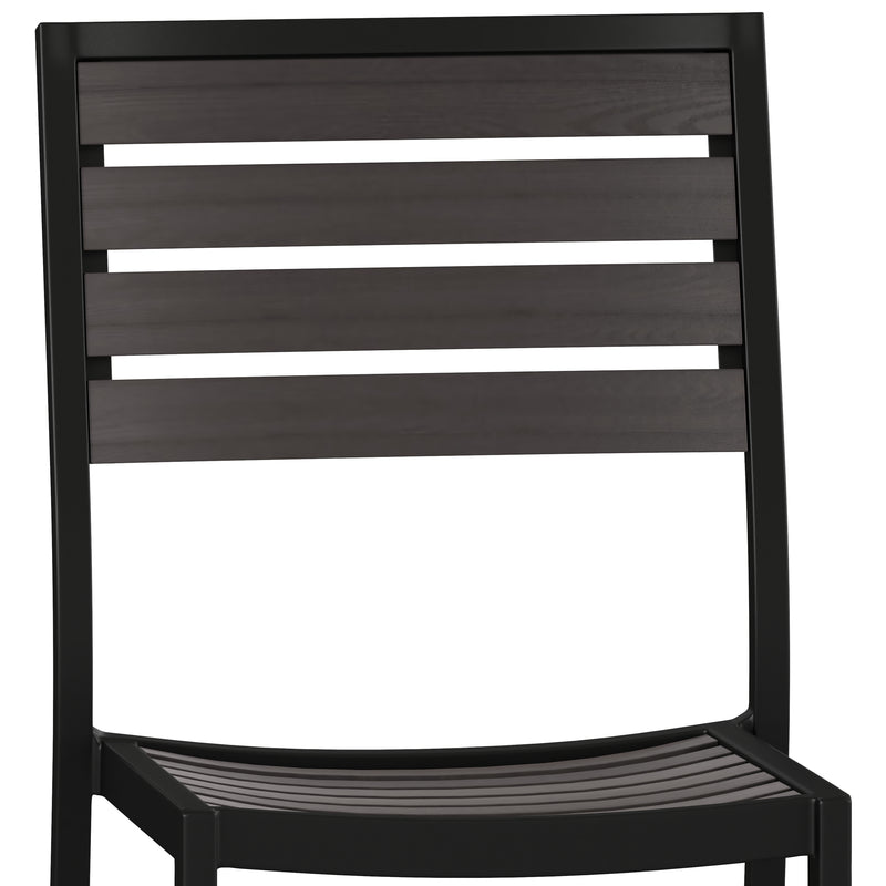 Kersey Outdoor Side Chairs Poly Gray Wash Faux Teak Wood and Metal Patio and Deck Chairs for All-Weather Use- Set of 2