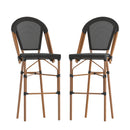 Mael Set of Two Stacking French Bistro Style Bar Stools with Textilene Seat and Bamboo Finished Metal Frame for Indoor/Outdoor Use