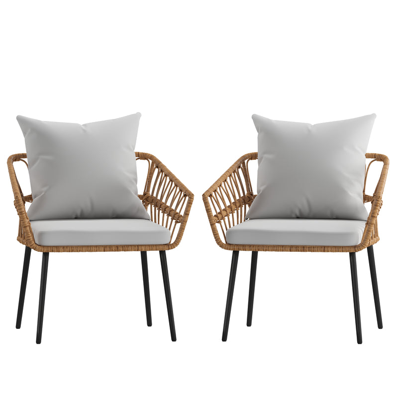 Armon Set of Two Indoor/Outdoor Boho Style Natural Open Weave Rattan Rope Patio Chairs