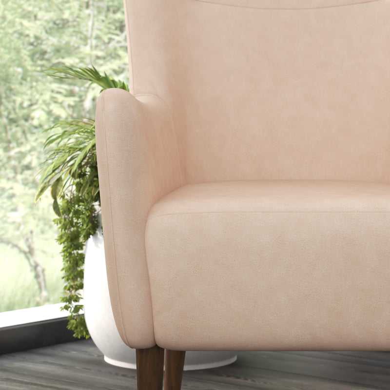 Regal Traditional Wingback Accent Chair, Faux Leather Upholstery and Wooden Frame and Legs