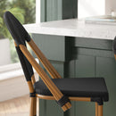 Mael Set of Two Stacking French Bistro Style Counter Stools with Textilene Seat and Bamboo Finished Metal Frame for Indoor/Outdoor Use