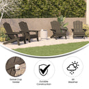 Nassau Adirondack Chair with Cup Holder, Weather Resistant HDPE Adirondack Chair in Brown, Set of 4