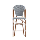 Celia Set of Two Indoor/Outdoor Stacking French Bistro Counter Stools with Patterned Seats and Backs & Light Natural Metal Frames