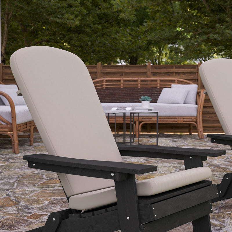 Riviera Set of 2 Weather Resistant Folding Adirondack Patio Chairs With Vertical Lattice Backs and Comfort Foam Cushions