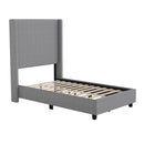 Bramlett Modern Platform Bed Frame with Padded Faux Linen Upholstered Wingback Headboard and Wood Support Slats