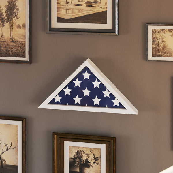 Sabore White Solid Wood Military Memorial Flag Display Case for 9.5' x 5' American Veteran Flag