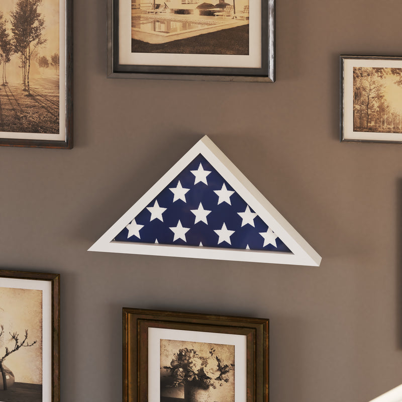 Sabore White Solid Wood Military Memorial Flag Display Case for 9.5' x 5' American Veteran Flag