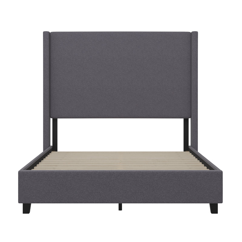 Bramlett Modern Platform Bed Frame with Padded Faux Linen Upholstered Wingback Headboard and Wood Support Slats