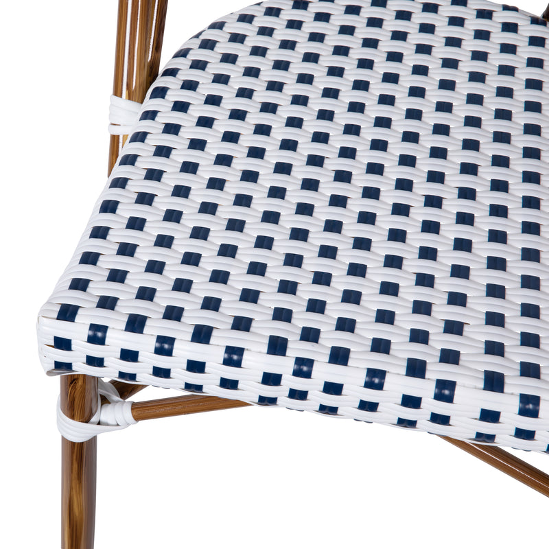 Celia Set of Two Indoor/Outdoor Stacking French Bistro Chairs with Patterned Seats and Backs & Light Bamboo Finished Aluminum Frames