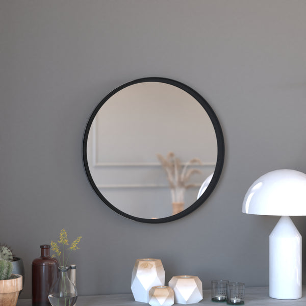 Monaco Round Deep Frame Accent Mirror Round Metal Framed Wall Mount Mirror