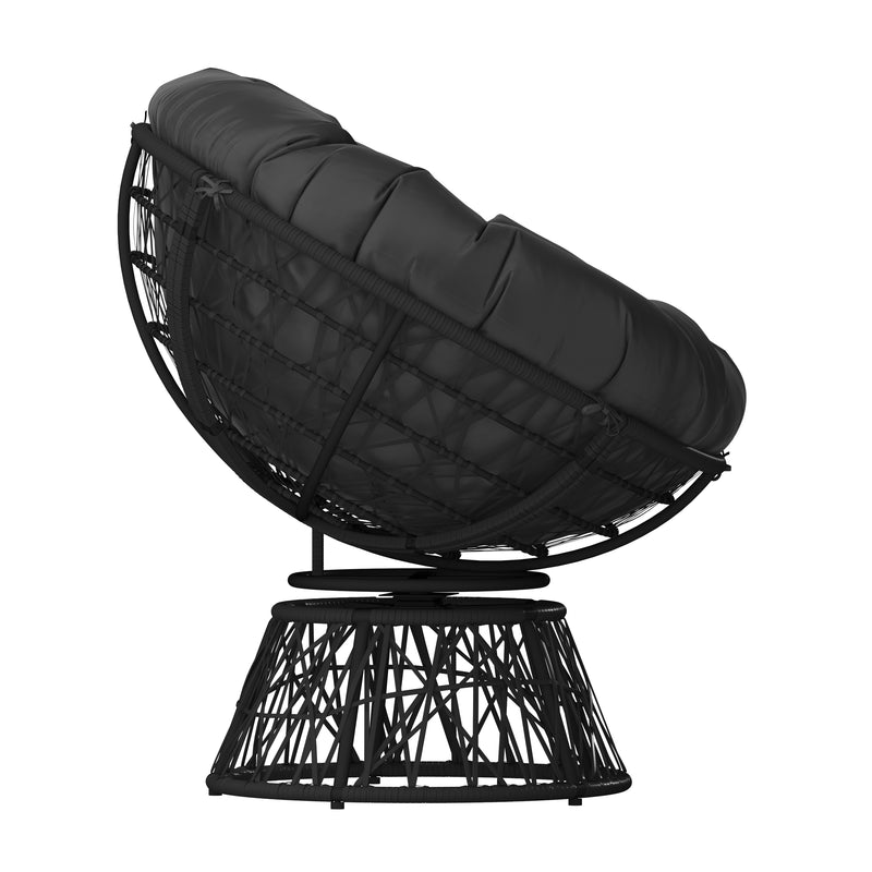 Foley Papasan Style Woven Wicker Swivel Patio Chair in Black with Removable All-Weather Black Cushion