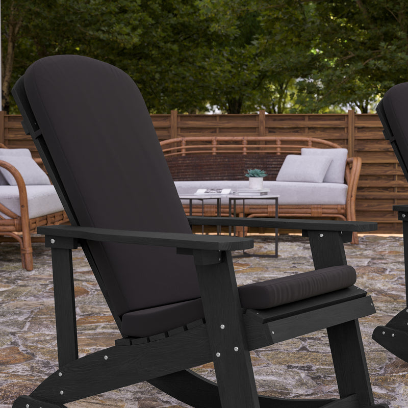 Atlantic All-Weather Polyresin Adirondack Rocking Chair with Vertical Slats and Weather Resistant Cushions