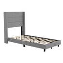 Percy Modern Platform Bed with Padded Channel Stitched Faux Linen Upholstered Wingback Headboard and 8.6" Underbed Clearance