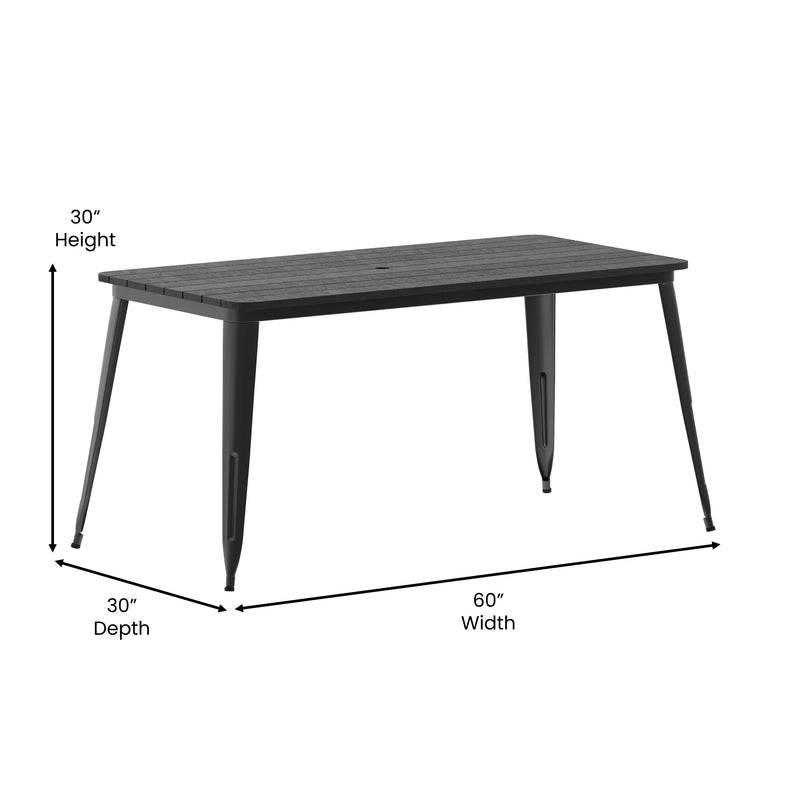 Dryden Indoor/Outdoor Dining Table with Umbrella Hole, 30" x 60" All Weather Poly Resin Top and Steel Base