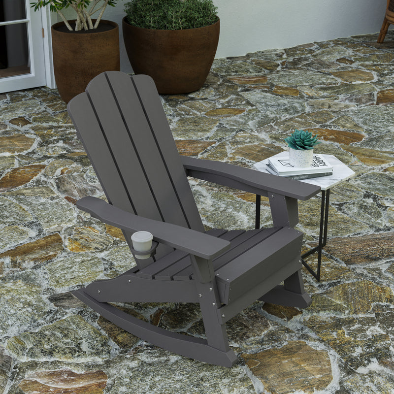 Ridley Adirondack Rocking Chair with Cup Holder, Weather Resistant HDPE Adirondack Rocking Chair in Gray