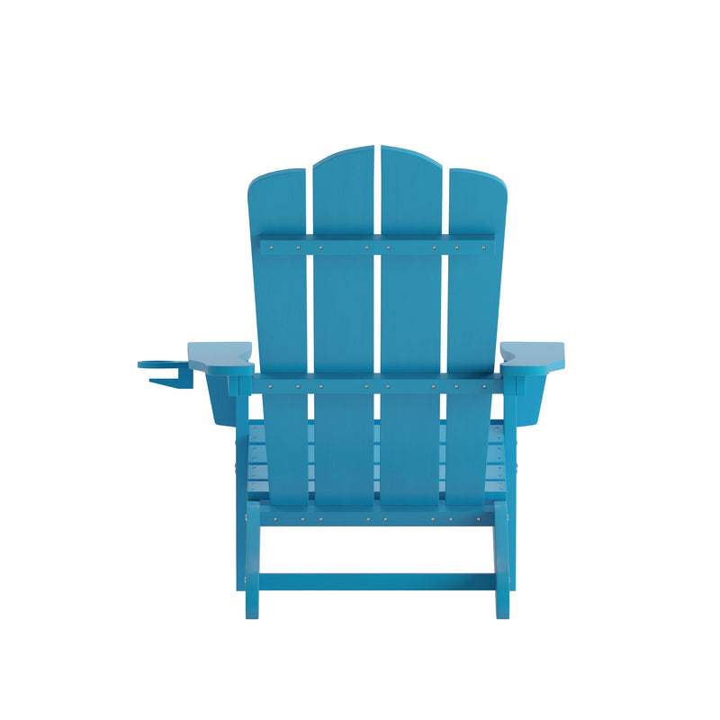 Nassau Adirondack Chair with Cup Holder, Weather Resistant HDPE Adirondack Chair in Blue