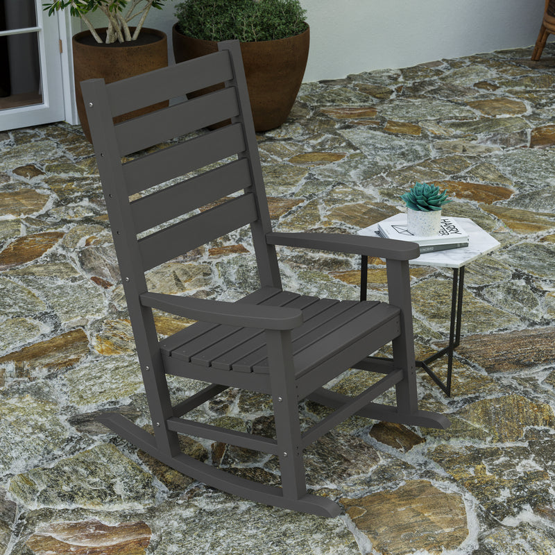 Fielder Contemporary Rocking Chair, All-Weather HDPE Indoor/Outdoor Rocker in Gray