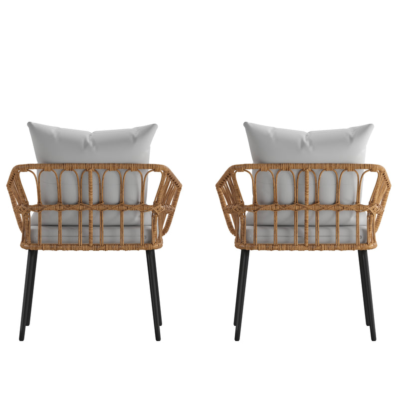 Armon Set of Two Indoor/Outdoor Boho Style Natural Open Weave Rattan Rope Patio Chairs