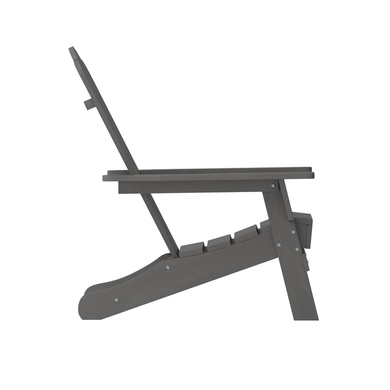 Nassau Adirondack Chair with Cup Holder, Weather Resistant HDPE Adirondack Chair in Gray