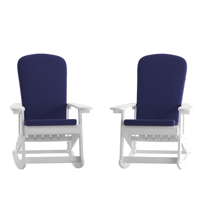 Atlantic All-Weather Polyresin Adirondack Rocking Chair with Vertical Slats and Weather Resistant Cushions